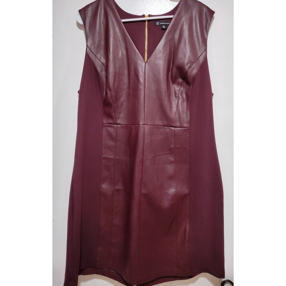 INC International Concepts Women Red Faux-Leather Ponte-Knit Dress Size 20W